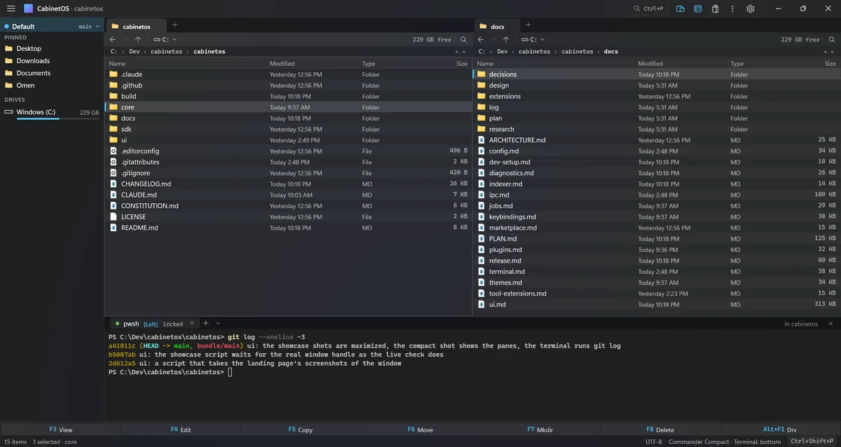 The Commander Compact theme with the function-key bar